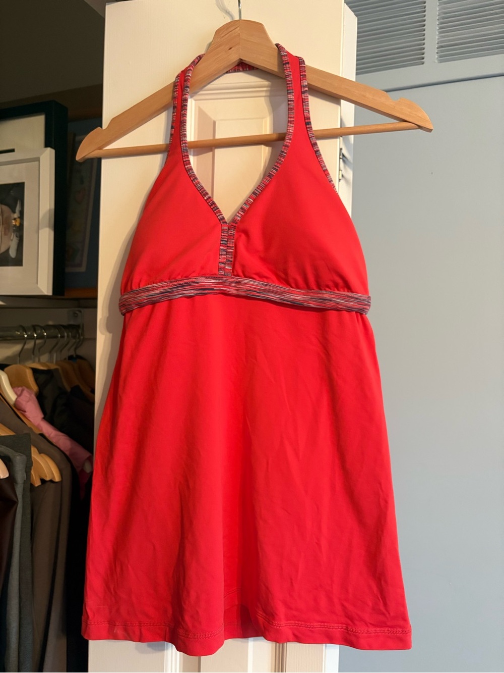 Lululemon Red Halter Athletic Top with Space Dye Trim